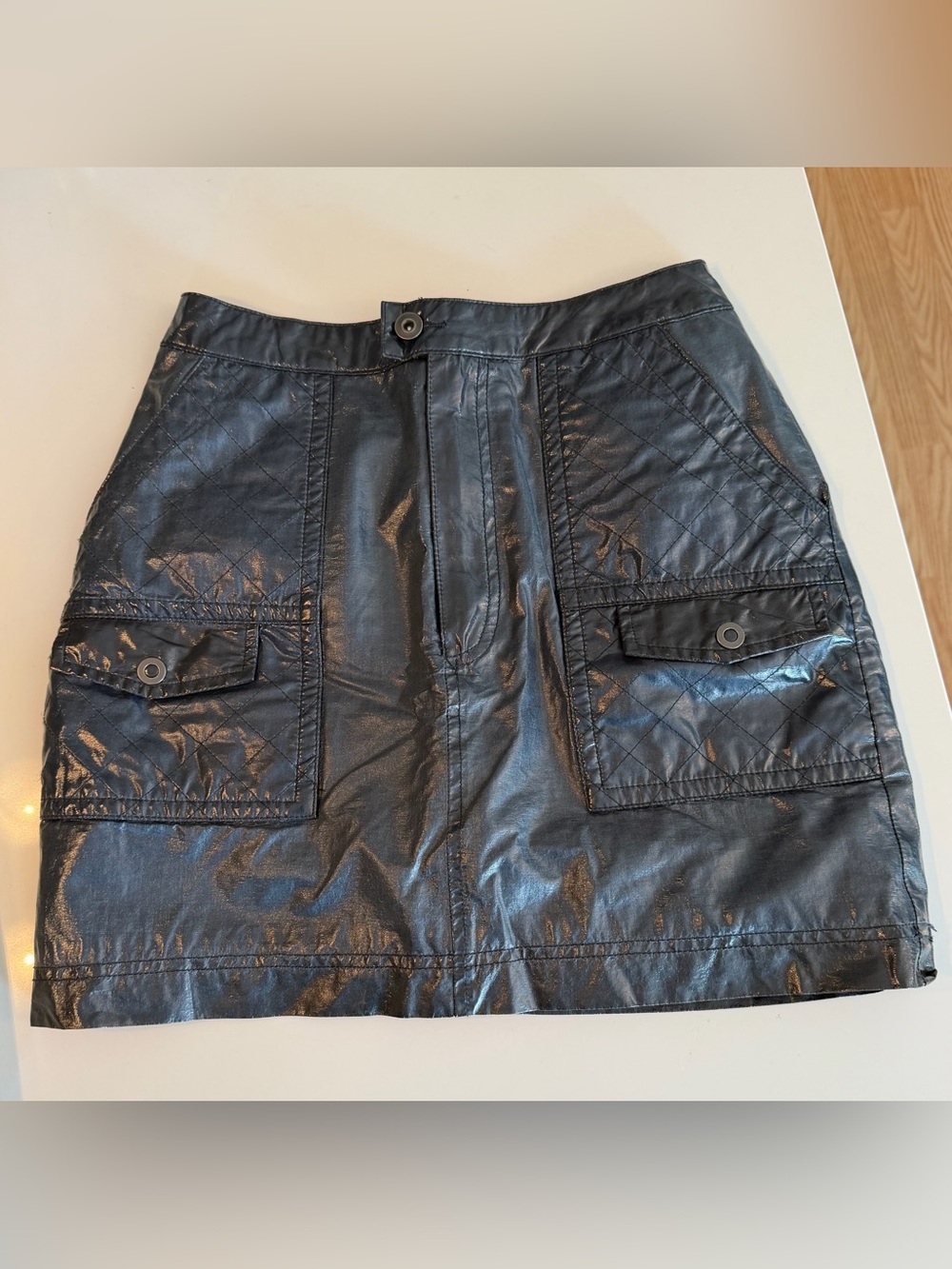 Free People Black Faux Leather Cargo Mini Skirt